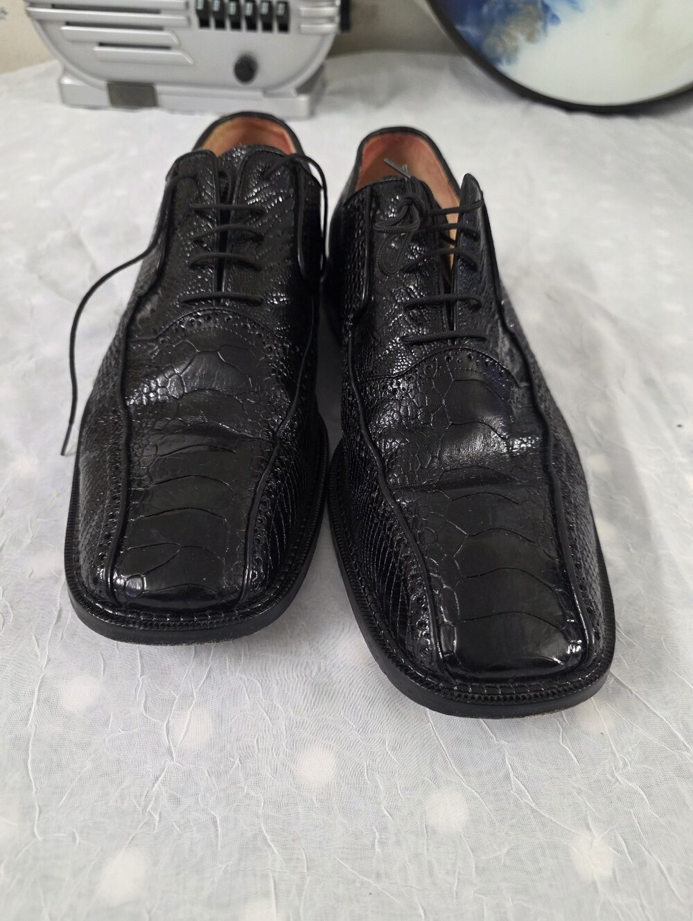 Studio Belvedere  Black Men's Dress Oxford Lace Up Ostrich SZ 10.5 B